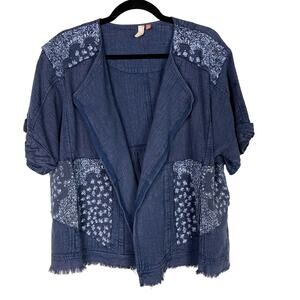 Anthropologie Pilcro Small Indigo Blue Denim Kimono Jacket Cardigan Patchwork